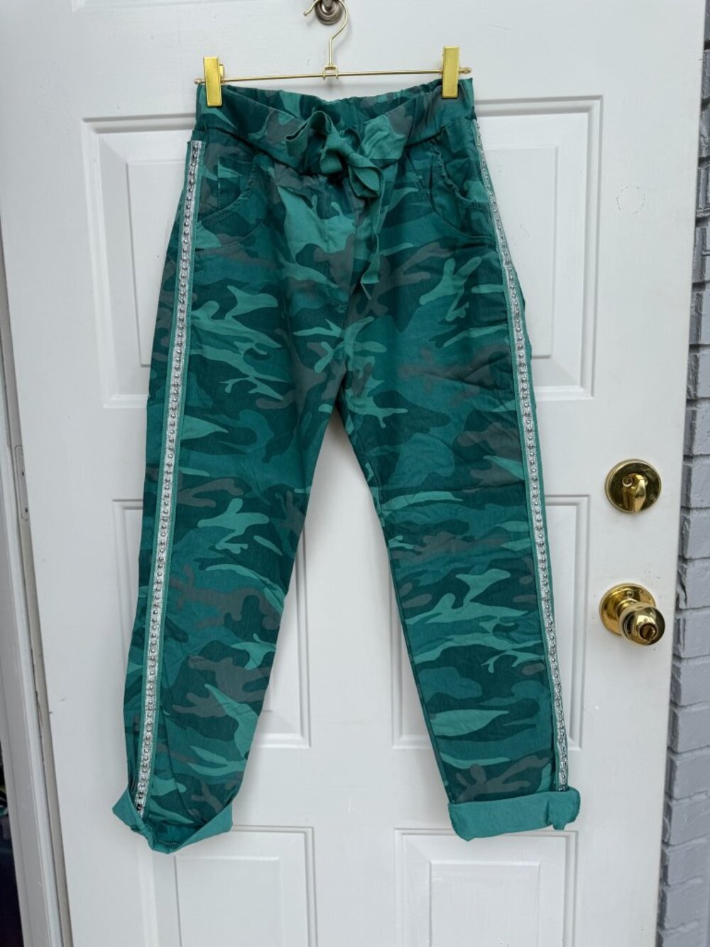 Gigi Moda Embellished Camo Joggers One Size | Made in Italy Women's Lounge Pants